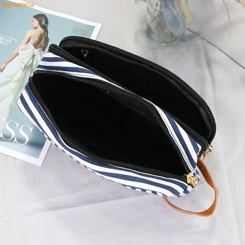 Striped Pattern Blue Mens Toiletry Bag Travel Kit White Makeup Bag